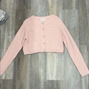 Soft Pink Cropped Knit Cardigan Sweater - Unknown Brand